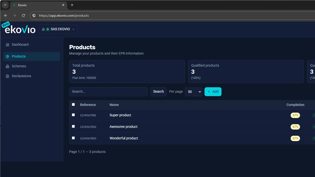 Ekovio EN Tabs Product List EPR